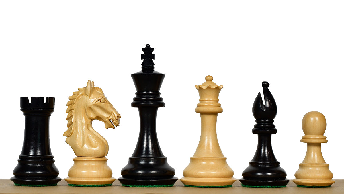 Derby Knight Staunton Pattern Weighted Chess Pieces  in Ebonized & Boxwood - 4.1" King