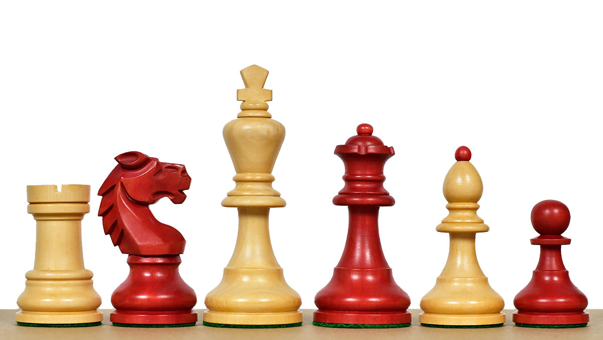 Special Edition Reproduced Vintage 1950's Circa Bohemia Staunton Series German Chess Pieces in Stained Crimson Boxwood - 3.89" King