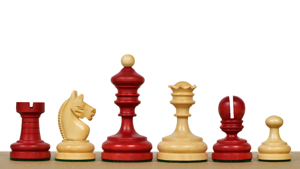 Vintage 1930 Knubbel Analysis Chess Pieces in Stained Crimson and Boxwood - 3" King