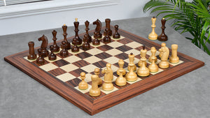 The Soviet Era 1950s' Botvinnik Tournament Weighted Chess Pieces in Sheesham & Boxwood 4.4 inch King - With Santos Palisander pr & Sycamore Chess Board