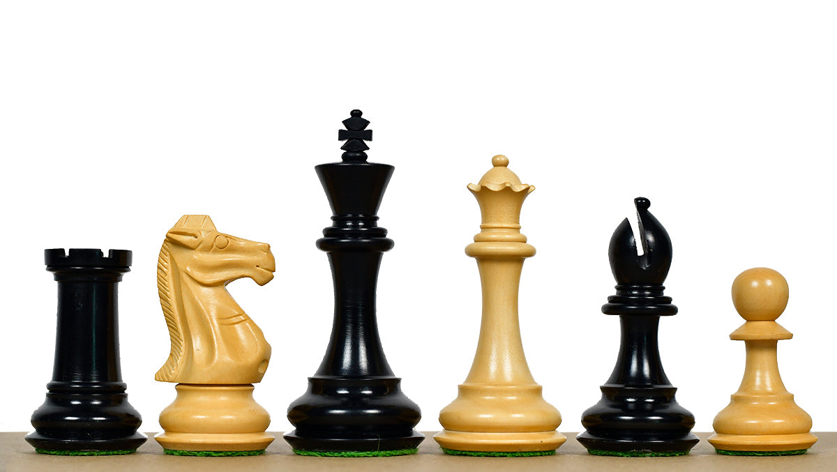 The Old Romeo Staunton Series Weighted Chess Pieces in Ebony & Box Wood - 3.8" King
