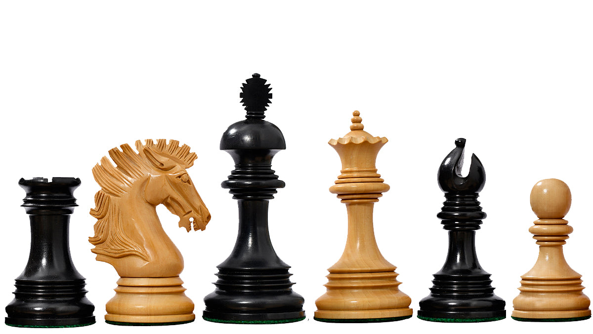 New Indian-American Luxury Series Weighted Chess Pieces in Genuine Ebony Wood & Indian Box Wood V2.0 - 4.4" King
