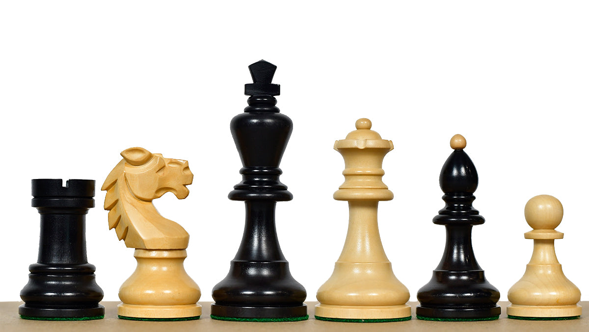 Reproduced Vintage 1950's Circa Bohemia Staunton Series German Chess Pieces in Ebonized Boxwood & Natural Boxwood - 3.89" King
