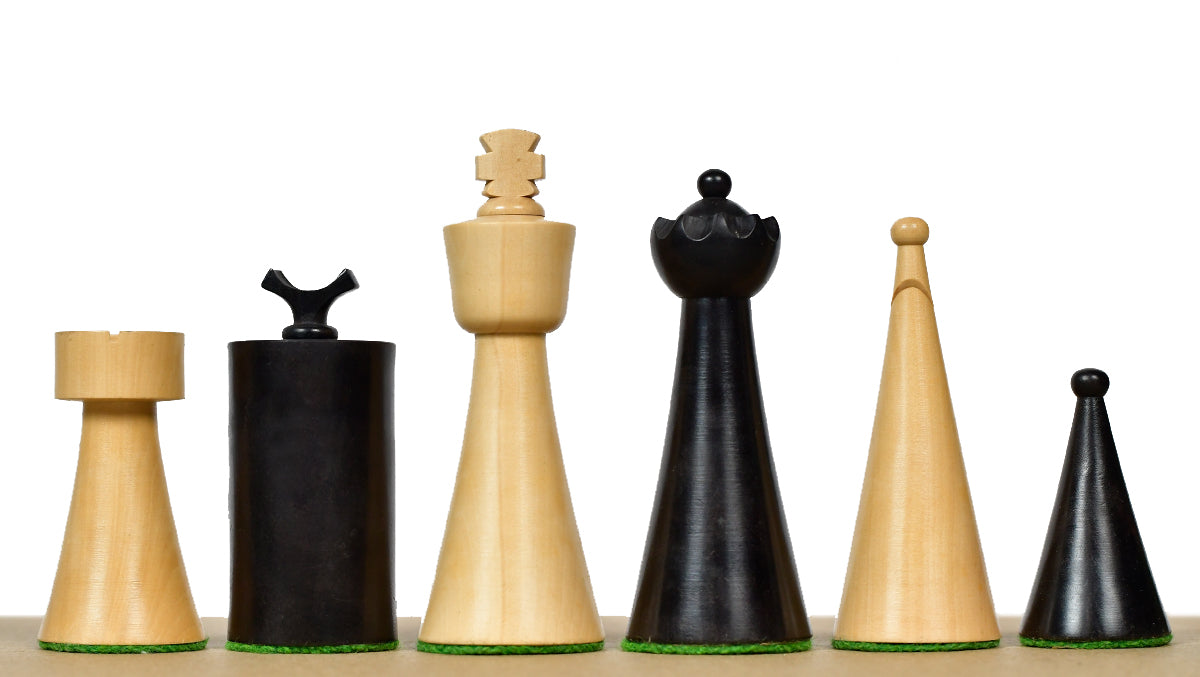 1940s' Art Deco Series Weighted Chess Pieces Ebonized and Boxwood -3.8" King