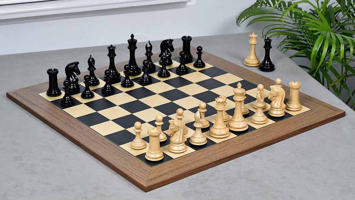 Combo Of 4.4 Inch Luxury Imperial Collector Series Artisan Chess Pieces Triple Weighted in Ebony and Boxwood With Wooden Black Dyed Poplar Sycamore Chess Board