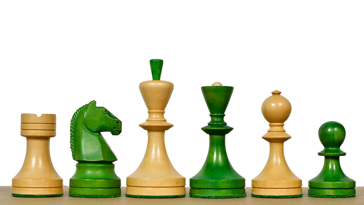 Russian (Soviet Era) Series Chess Pieces in Stained Green Ash Burl / Boxwood - 3.7" King