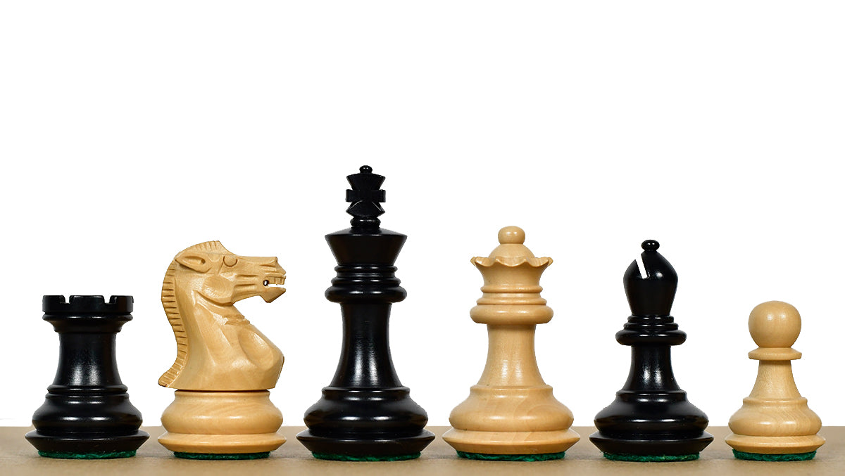 Collector Series Handcarved Staunton Chess Pieces in Ebonized Boxwood & Natural Boxwood - 2.6" King