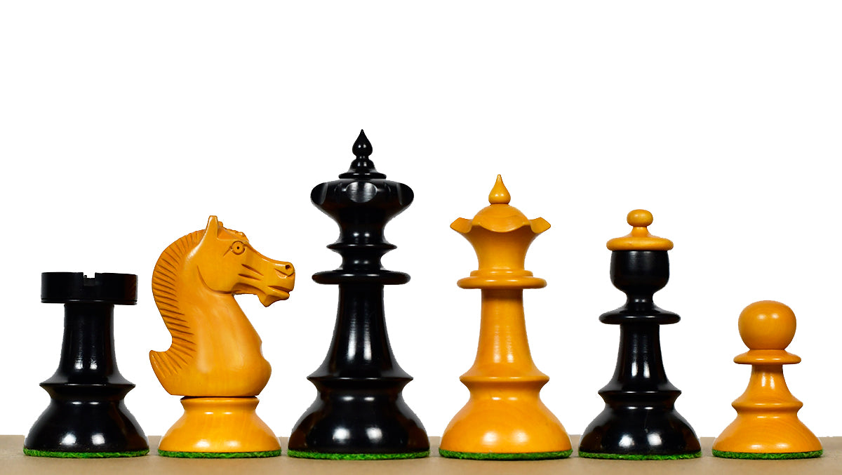 Reproduced Vintage Series Original Austrian Coffee House Old Vienna Chess Pieces in Ebonized and Antique Boxwood V2.0- 3.75" King