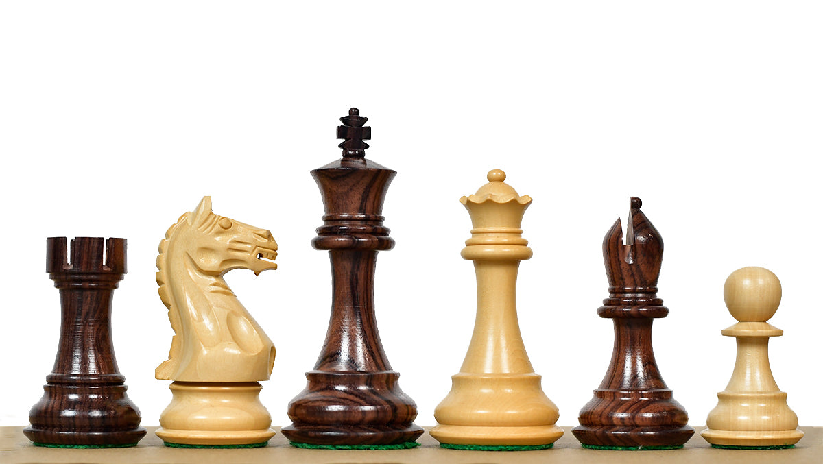 Fierce Knight (Queen's Gambit Series) Staunton Chess Pieces in Rosewood & Boxwood - 4.1" King
