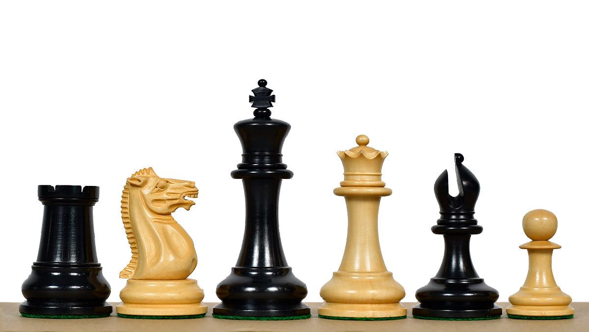 1849 Original Staunton Pattern Wooden Heavy Chess Pieces in Ebony / Boxwood with King Side Stamping - 3.75" King