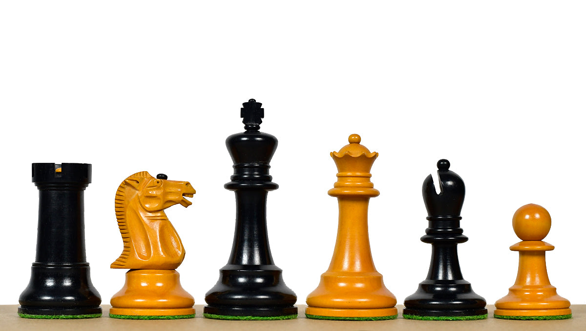 Reproduced Richard Whitty Antique Chess Pieces with King Side Stamping in Ebony / Antiqued Box wood - 3.75" King