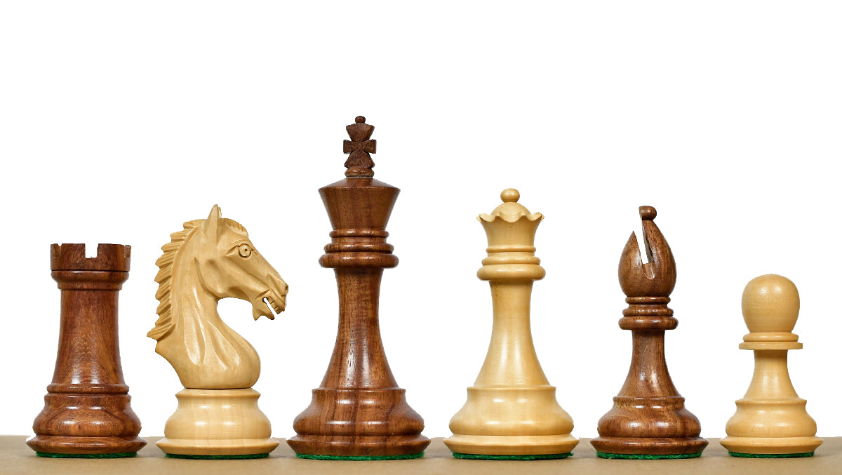 Derby Knight Staunton Weighted Chess Pieces in Sheesham & Boxwood - 4.1" King