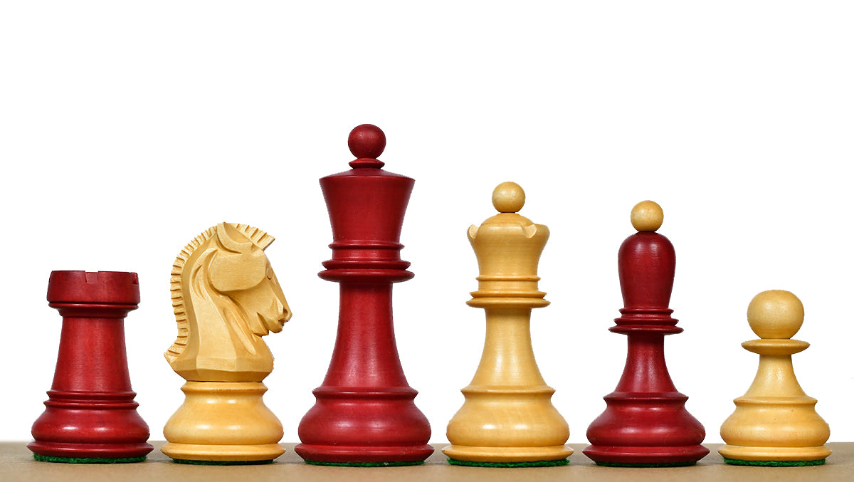 1950s' Fischer Dubrovnik Chess Pieces in Stained Crimson Boxwood & Box Wood - 3.7" King'