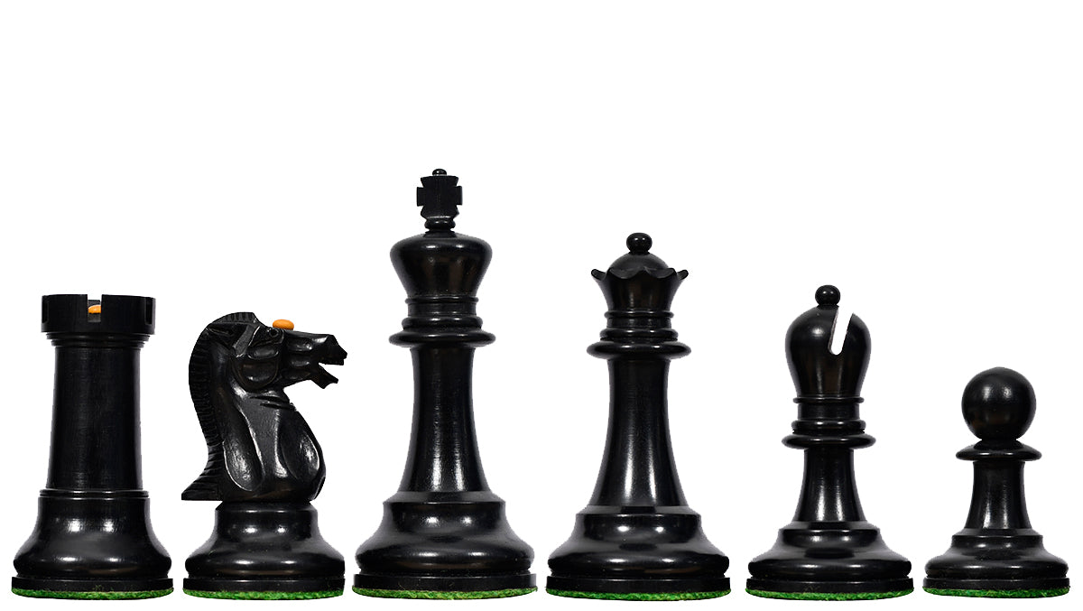 Reproduced Richard Whitty Antique Chess Pieces with King Side Stamping in Ebony / Antiqued Box wood - 3.75" King