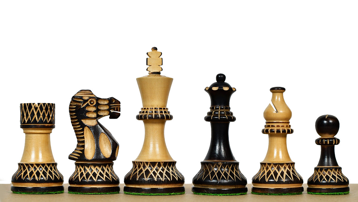 Burnt Blazed Series Handcarved Chess Pieces in Burnt Box Wood - 3.8" King - Best Seller