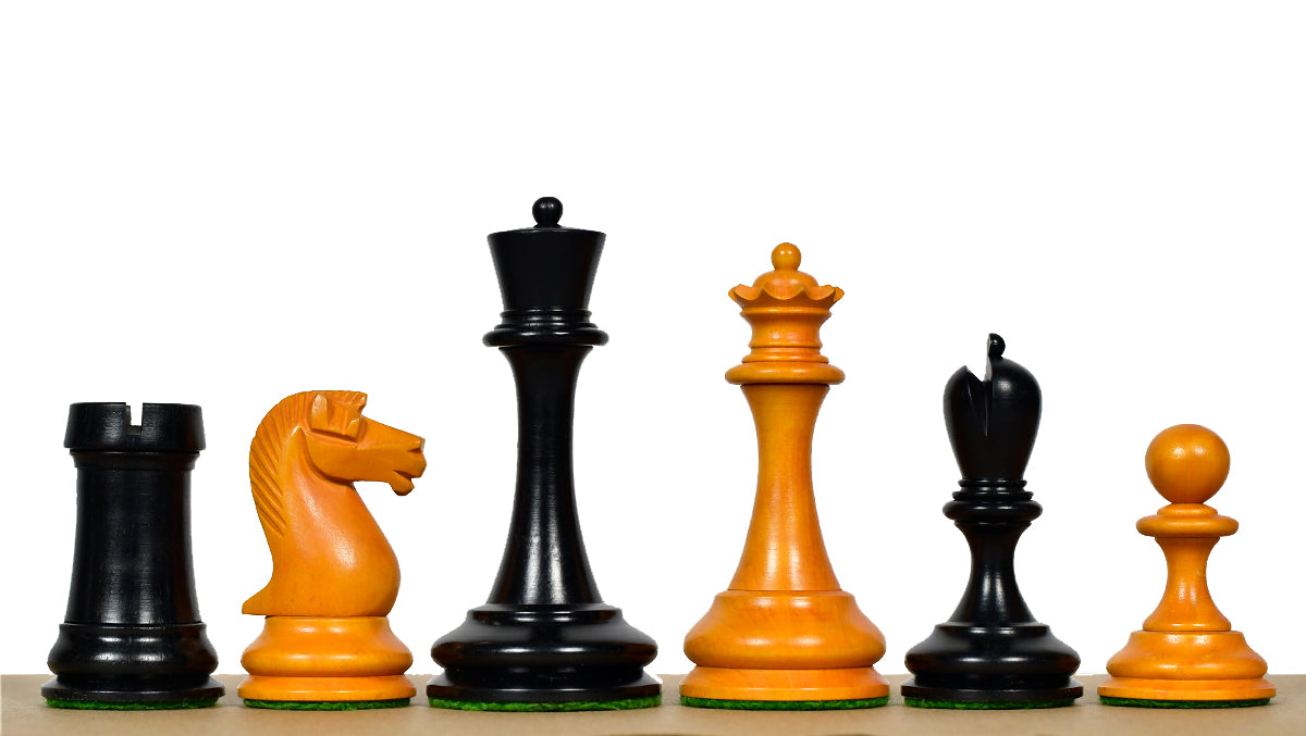 B & Co 1860s Antiqued Chess Pieces in Ebony / Antiqued Box wood - 3.9" King