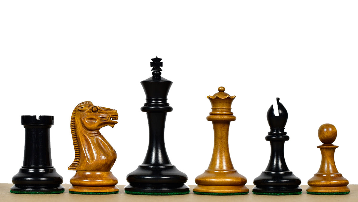 The 1849 Cooke Type 2 Jaques Staunton Weighted 3.5 inch King Chess Pieces in Ebony wood and Vintage Antique Boxwood - 1100 Grams Weight