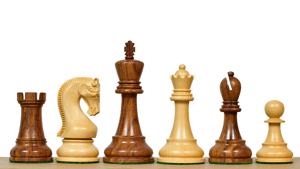 4.0" Leningrad Club-Sized Wooden Chess Pieces in Sheesham Wood (Golden Rosewood) & Boxwood - 1200 Grams