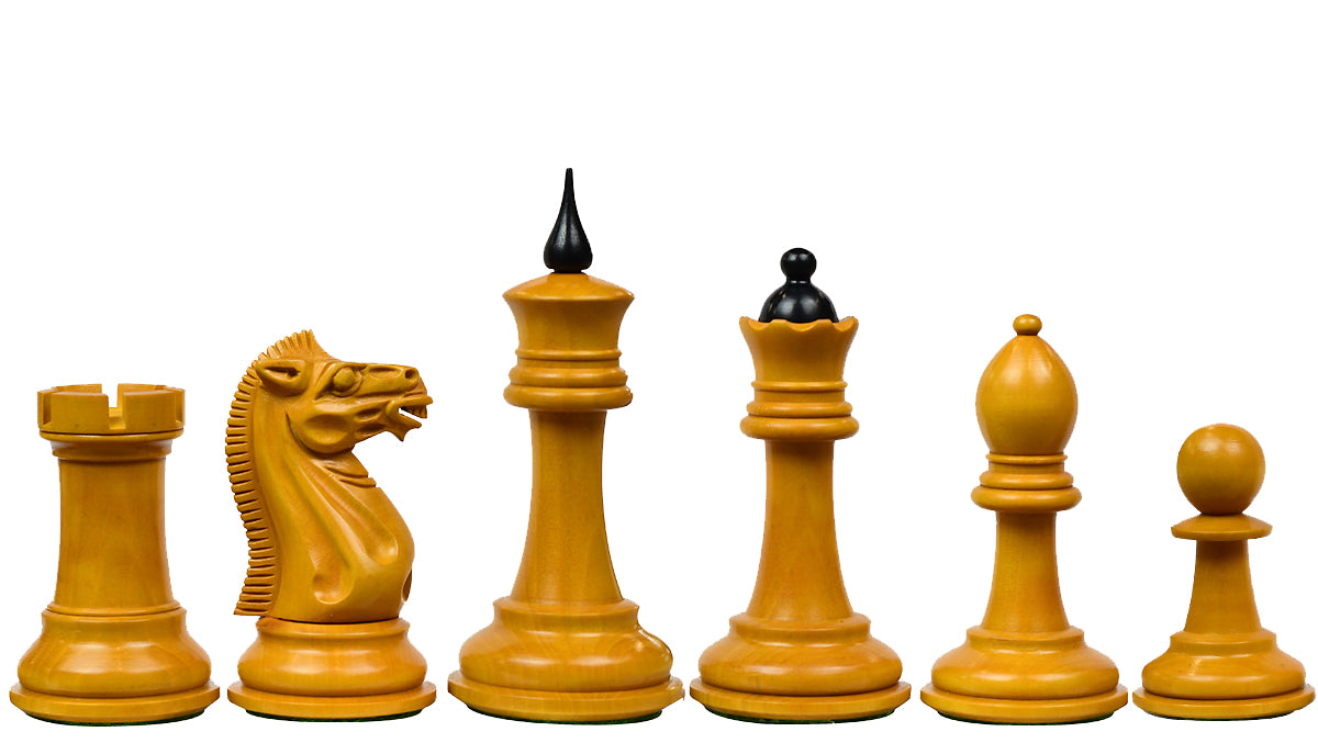 Reproduced 1940 Soviet Club Chess Pieces in Ebony / Antiqued Box wood - 4" King