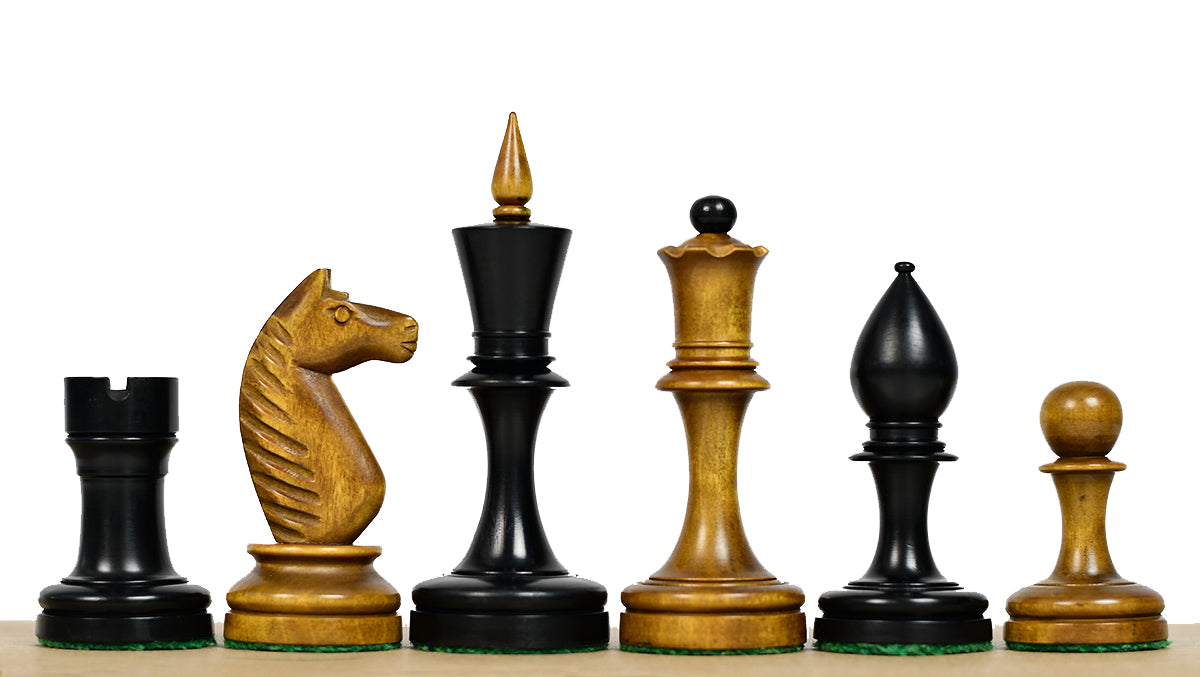 The Repro of Averbakh 1949 Moscow Chess Championship Chess Pieces in Ebonized & Antiqued Boxwood 4.20 inch King - 1130 Grams Weight