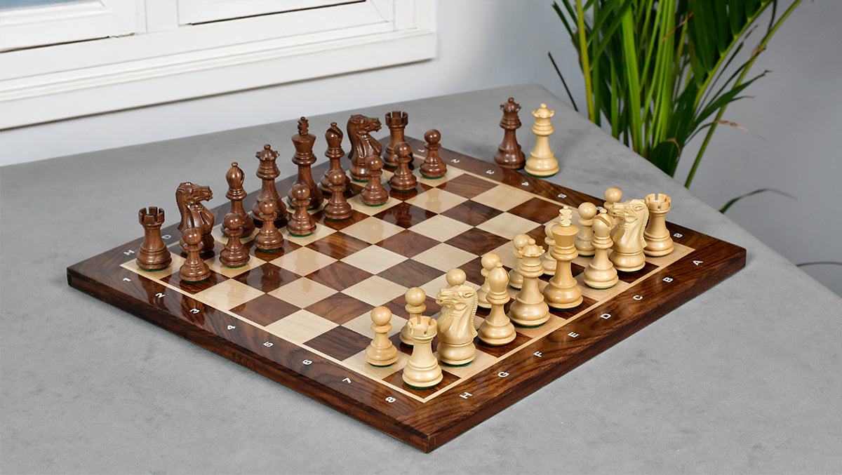 The 3.0" Stallion Weighted Staunton Chess Pieces in Sheesham Wood and Boxwood - 600 Grams Weight