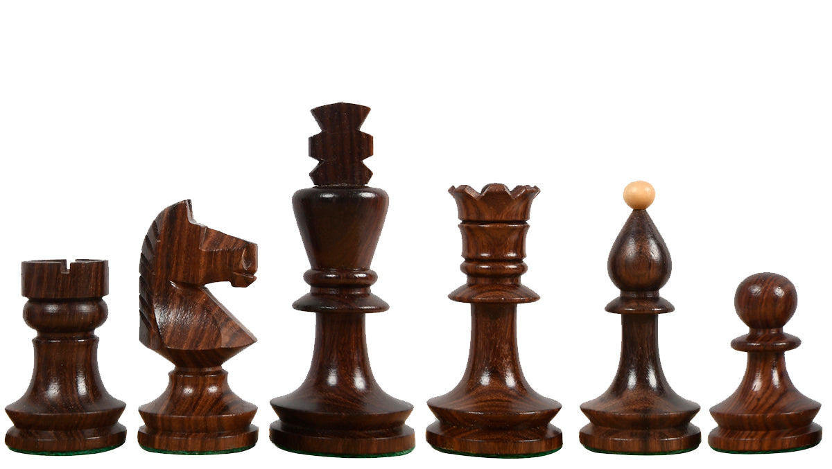 Reproduced Romanian-Hungarian National Tournament Weighted Chess Pieces in Indian Rosewood & Natural Boxwood - 3.8" King