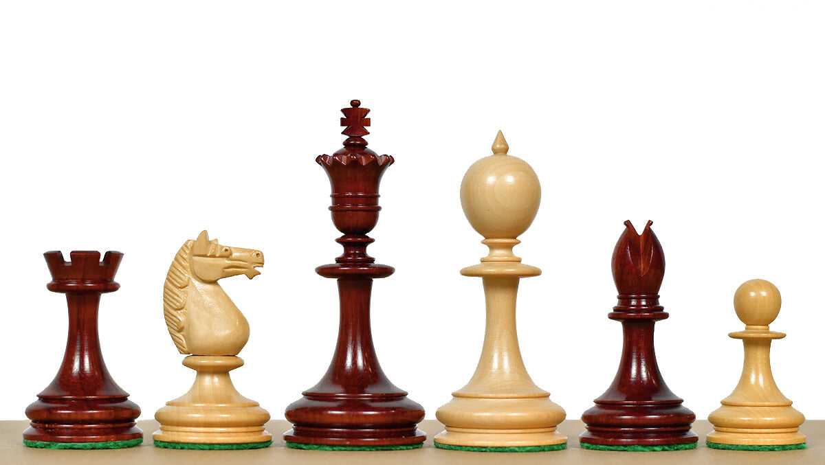 Reproduced 3.5" King Size William Hamlett Wooden Chess Pieces in Bud Rosewood / Boxwood
