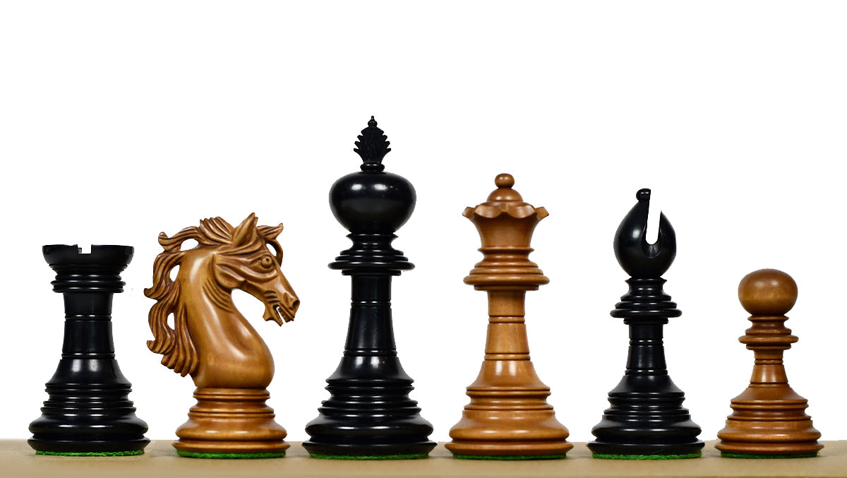 American Adios Series Luxury Chess Pieces in Distressed Boxwood & Ebony Wood - 4.4" King