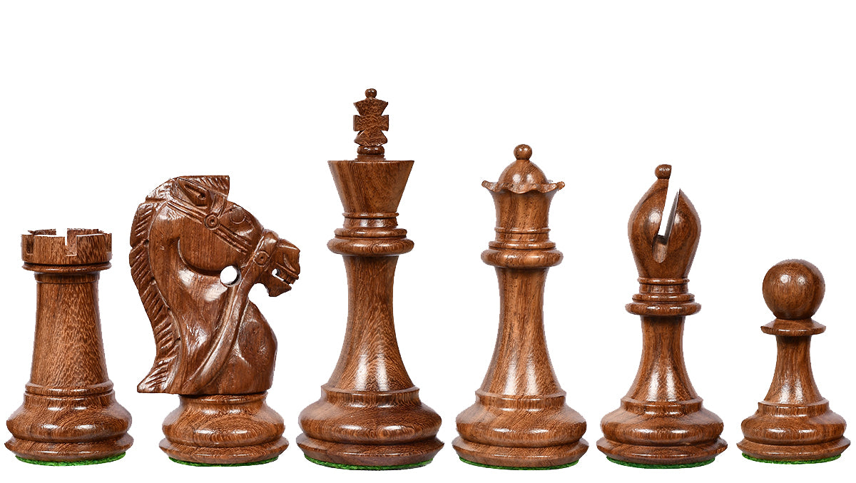 The Bridle Knight Series Weighted Wood Chess Pieces in Sheesham (Golden Rosewood) & Boxwood - 4.2" King, Extra Queens
