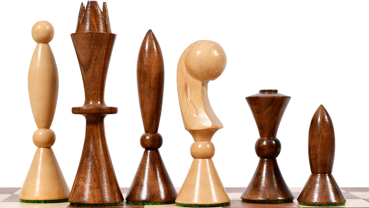 Reproduced 1958 ANRI Space Age Chess Pieces by Arthur Elliott in Sheesham & Box Wood - 4.25" King