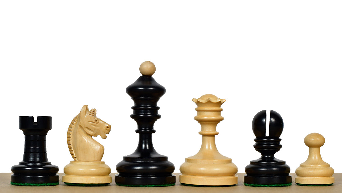 Vintage 1930 Knubbel Analysis Chess Pieces in Ebonized and Natural Boxwood - 3" King