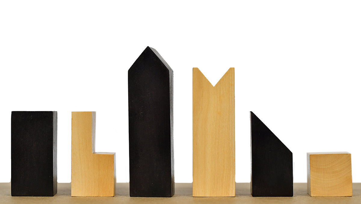 1966 F. Lanier Graham Chess Pieces - Minimalist Design in Ebonized Boxwood & Natural Boxwood - 2.79" King