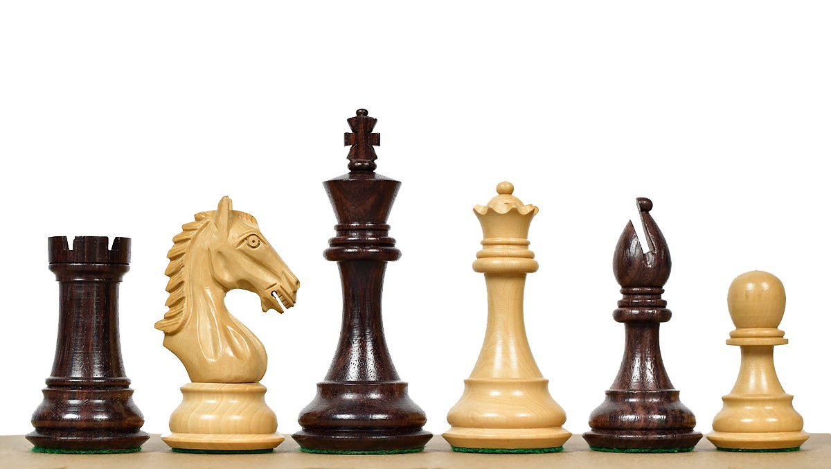 Derby Knight Staunton Weighted Chess Pieces in Rosewood & Boxwood - 4.1" King