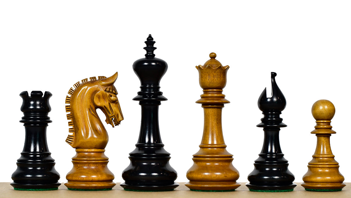 War Admiral Antiqued Chess Pieces – 4.4" King – Handcrafted Staunton Design in Ebony Wood & Antiqued Boxwood