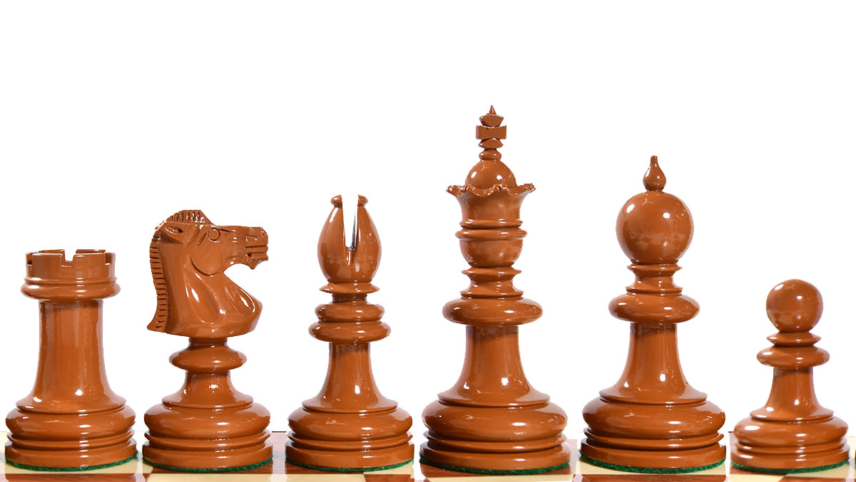Exclusive Repro William Hallett High Class Chess Pieces in Golden Dyed & Boxwood Wood - 4.0"