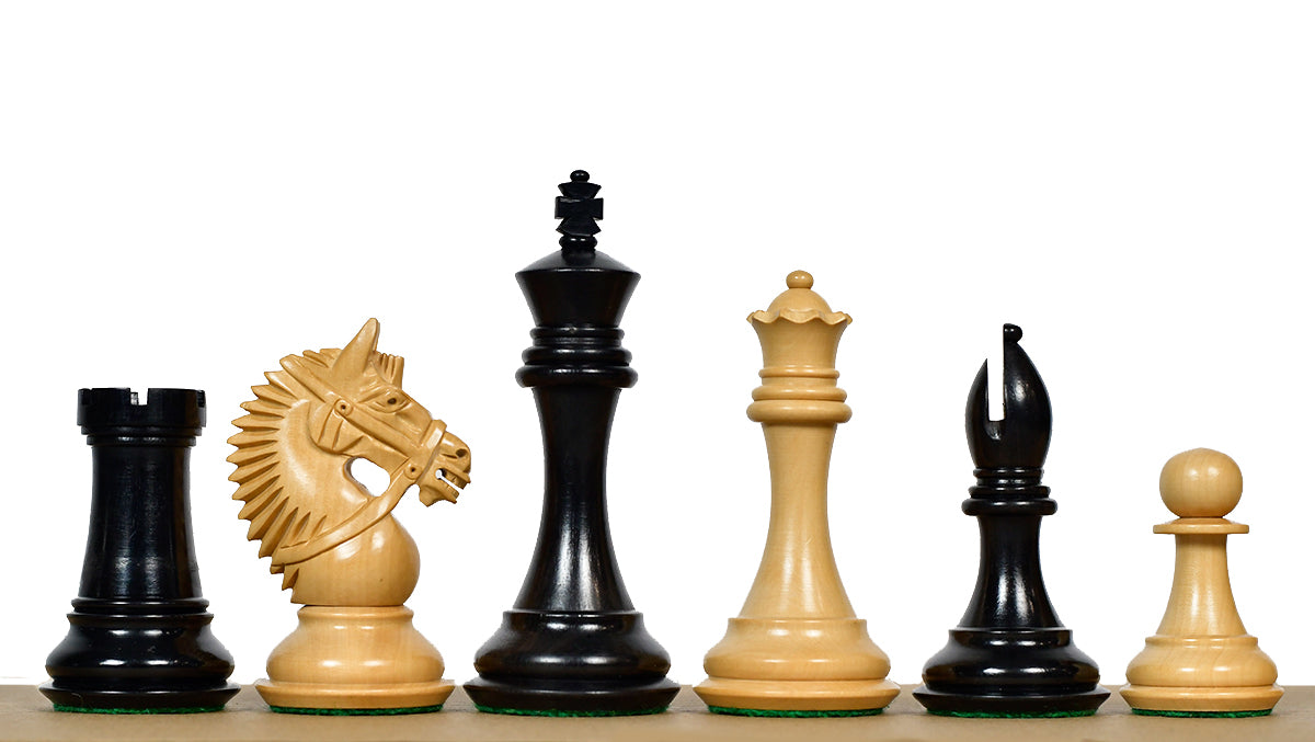 American Bridle Triple-Weighted Chess Pieces with Extra Queen - Handcrafted in Ebony & Boxwood 4.2" King