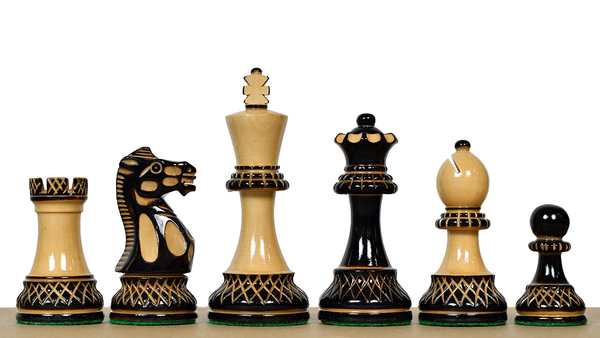 The Parker Staunton Series Lacquered Chess Pieces in Burnt Boxwood & Natural Boxwood - 3.9" King
