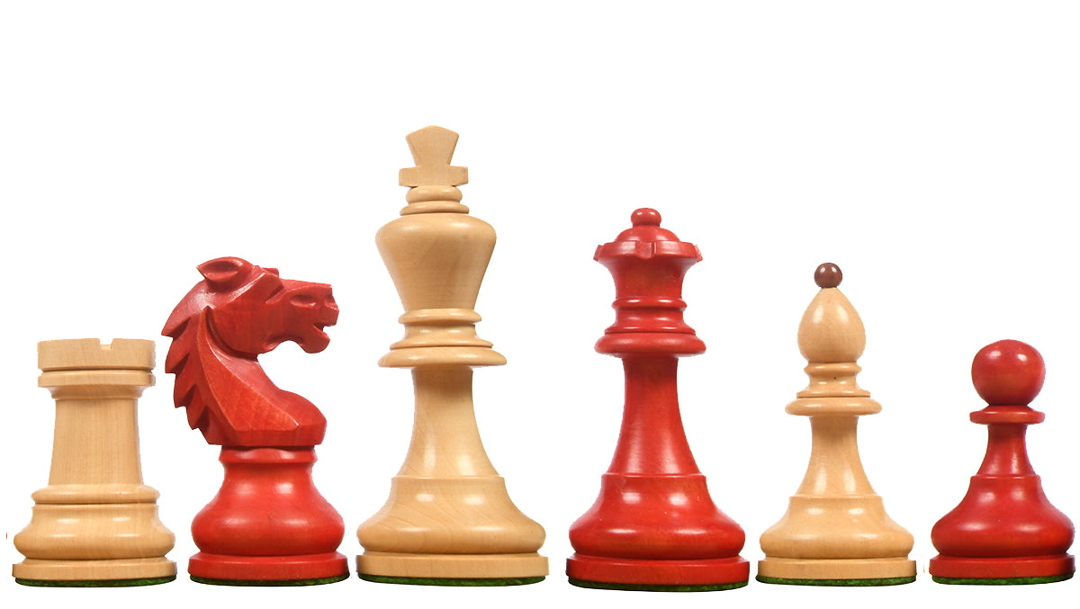Special Edition Reproduced Vintage 1950's Circa Bohemia Staunton Series German Chess Pieces in Stained Crimson Boxwood - 3.89" King