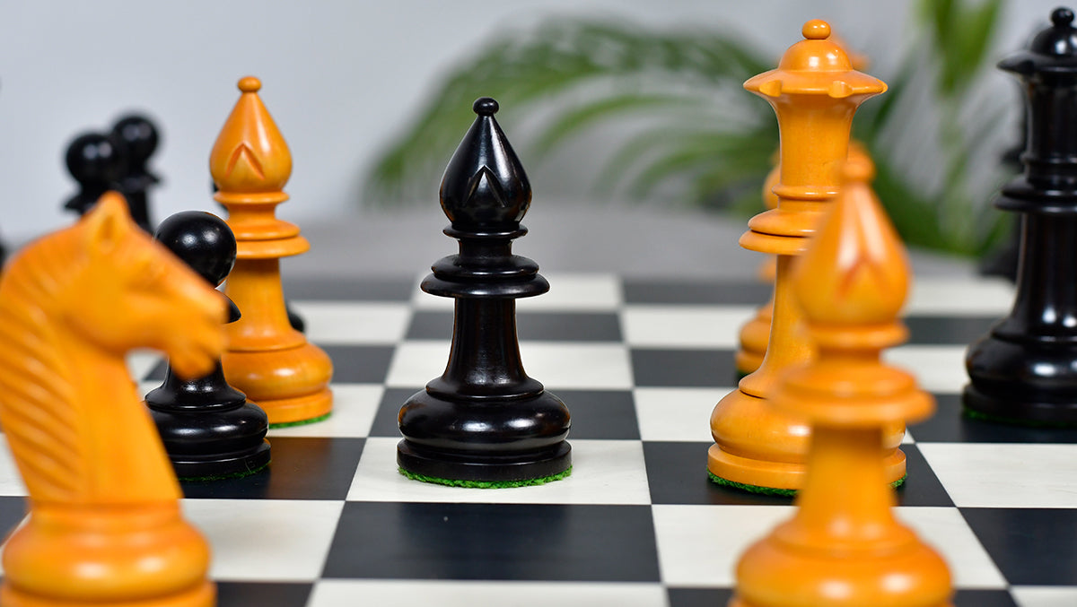 19th Century Antique Austrian Series Chess Pieces in Ebonized Boxwood & Antiqued Boxwood - 4.27" King - Colllector Chess