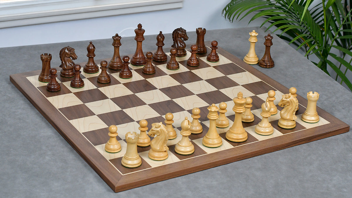 Craftsman Knight Staunton Chess Pieces in Sheesham Wood & Boxwood - 3.9" King - Best Seller