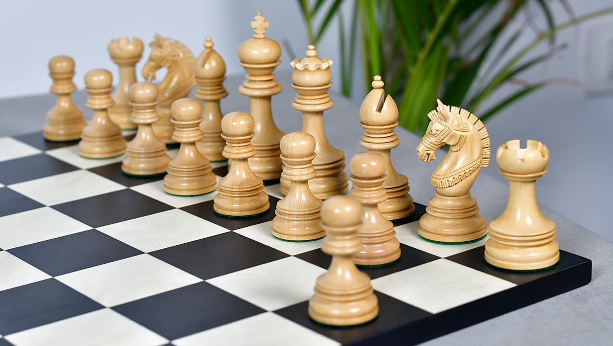 Indian Chetak II Customized Lead Weighted Luxury Chess Pieces in Ebony wood / Boxwood - 4.3" King extra Queens