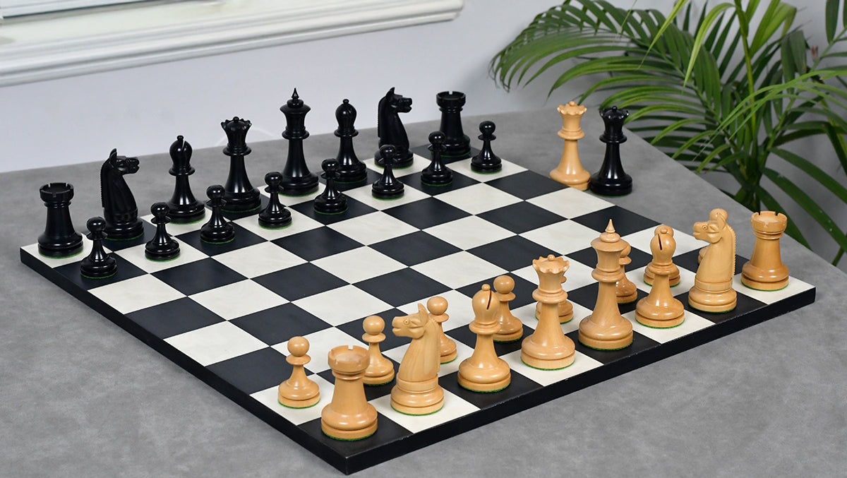 1900s' American Chess Company Reproduction Tournament Chess Set - In Ebony & Boxwood 3.8" King