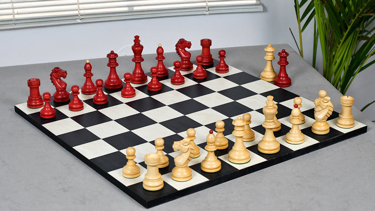 Special Edition Reproduced Vintage 1950's Circa Bohemia Staunton Series German Chess Pieces in Stained Crimson Boxwood - 3.89" King