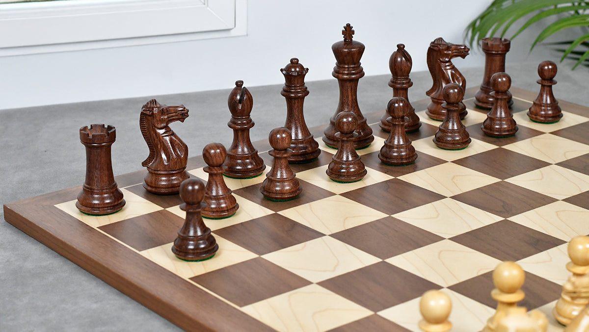 The Honour of Staunton (HOS) Series Weighted Chess Pieces in Sheesham & Natural Boxwood - 4.0" King