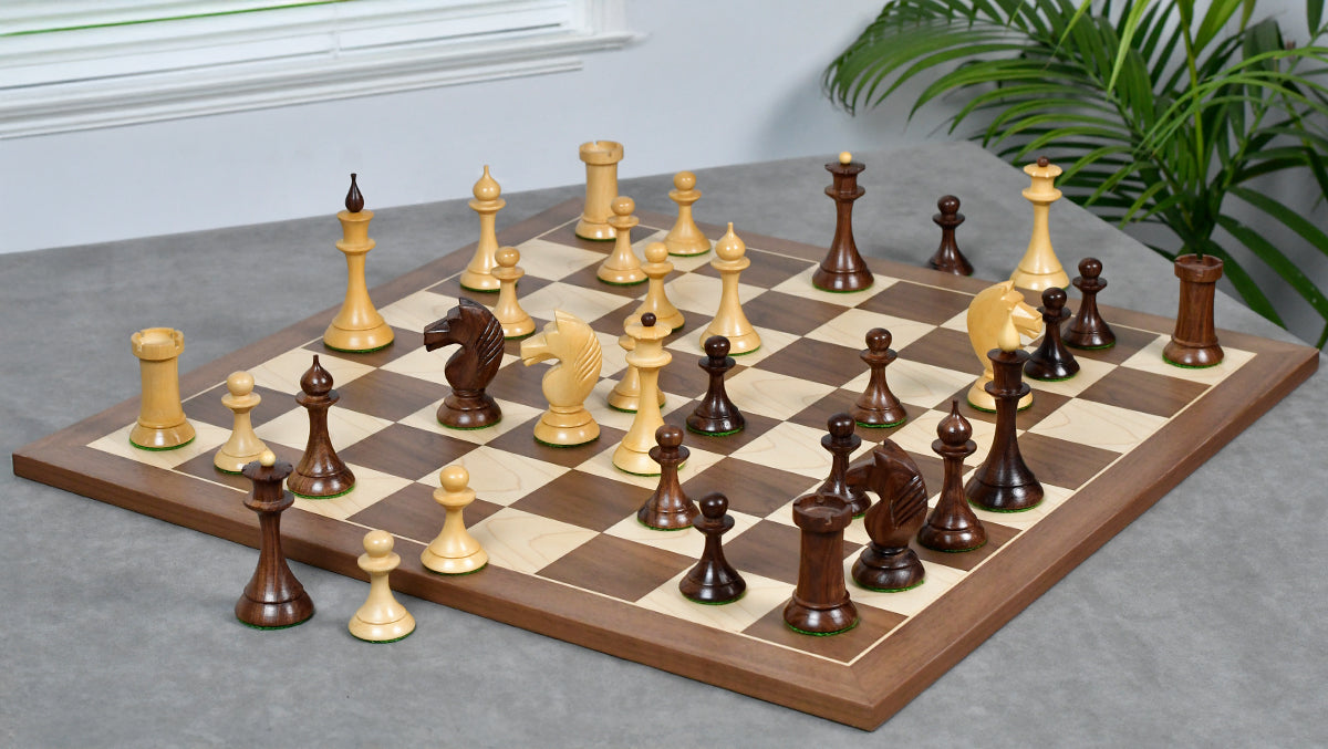 1950s' Soviet Russian (Queen' Gambit Series) Latvian Chess Pieces in Sheesham & Natural Boxwood - 4.1" King