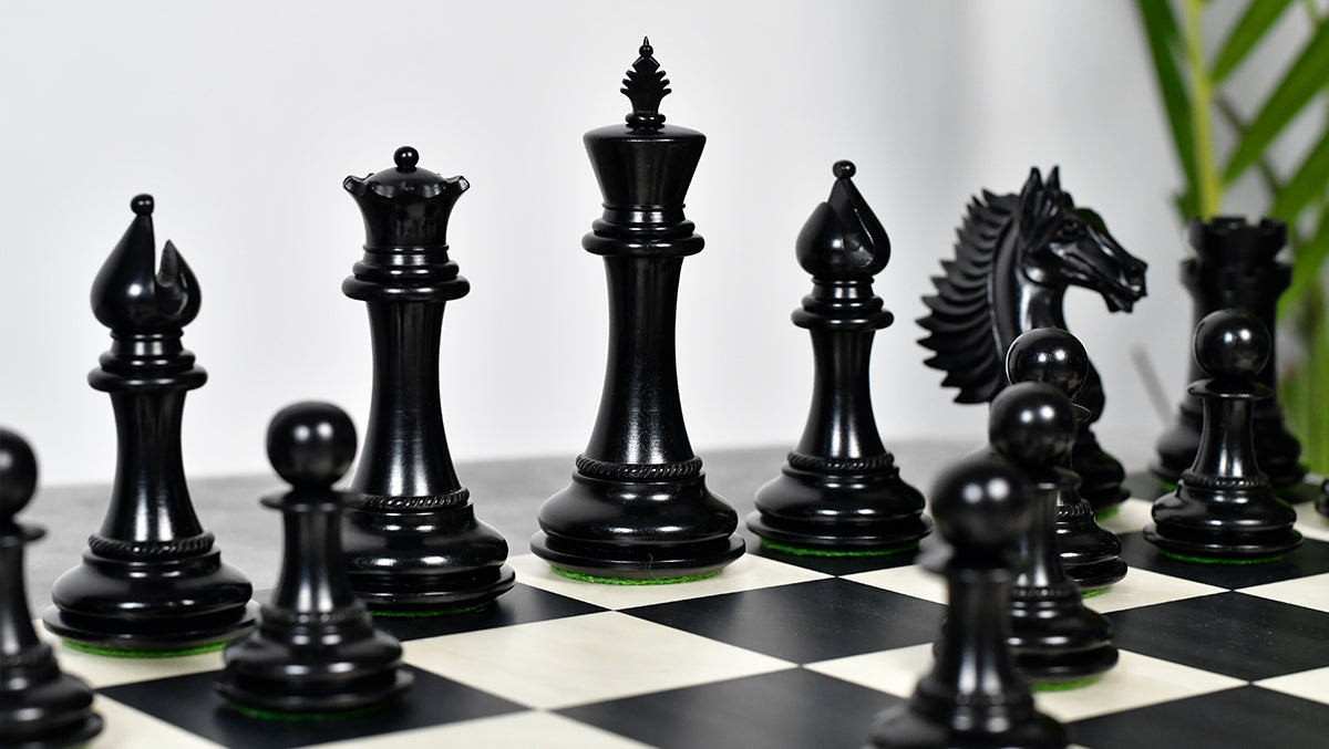 The Mustang Series Wooden Triple Weighted Chess Pieces in Ebony / Boxwood - 4.4" King