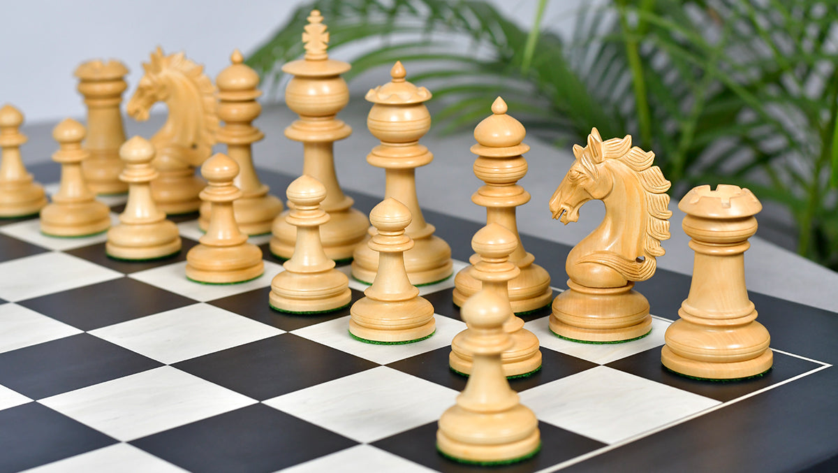 The Artisan Knight Handcrafted Luxury Wooden Chess Pieces In Ebony Wood & Natural Boxwood - 4.4" King