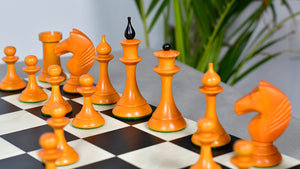 1950s' Soviet (Russian) Latvian Chess Pieces in Ebonized Boxwood / Antiqued Boxwood - 4.1" King Weight 1050 - grams