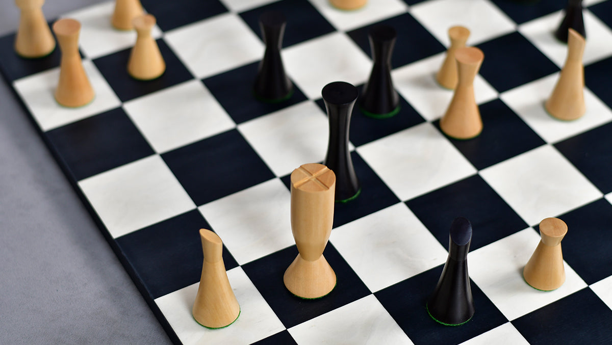 Minimalist Series Midnight Contemporary Chess Pieces in Ebonized Boxwood & Box Wood - 3.4" King