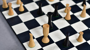 Minimalist Series Midnight Contemporary Chess Pieces in Ebonized Boxwood & Box Wood - 3.4" King